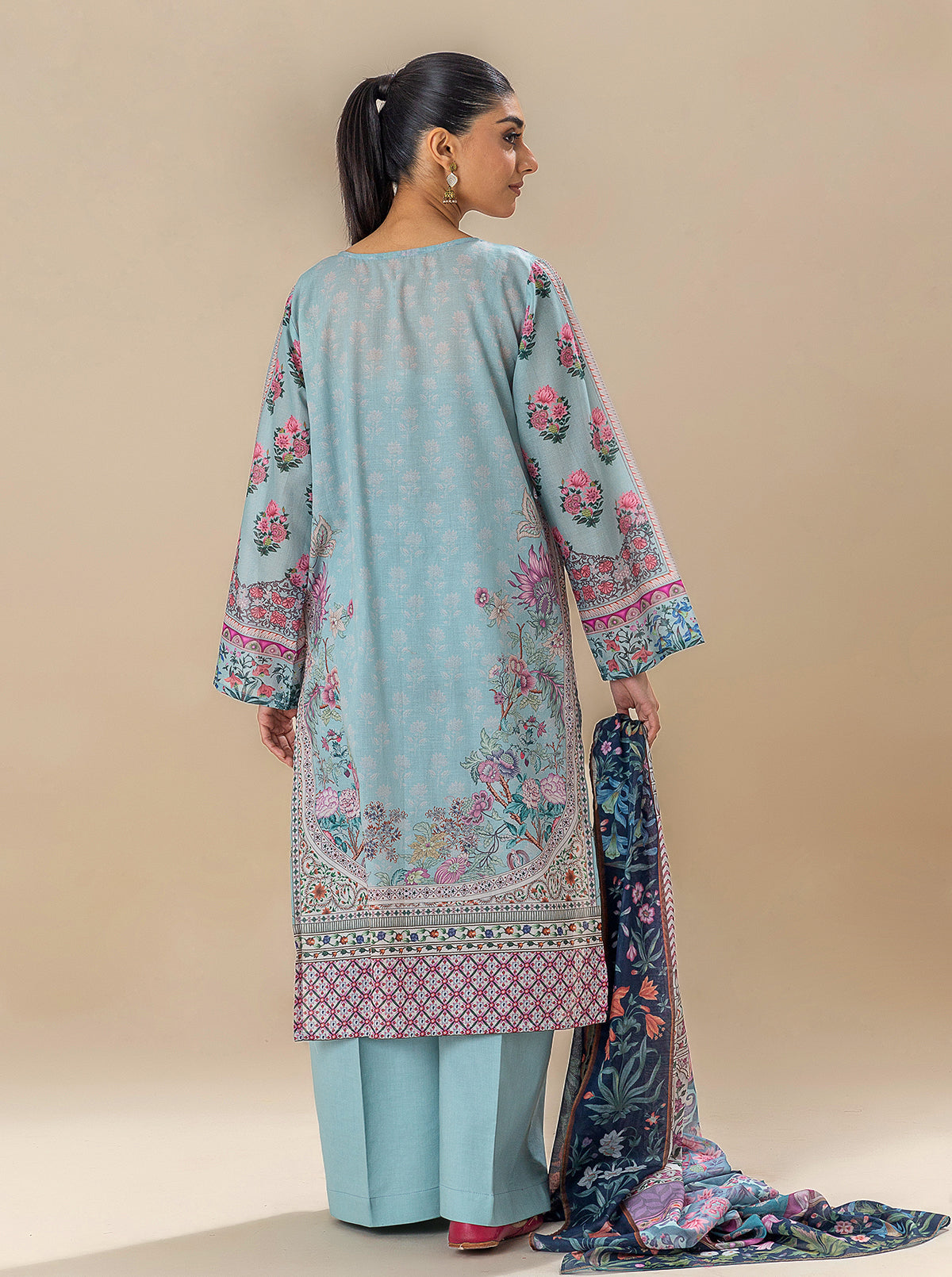 3 PIECE PRINTED LAWN SUIT-SOUL BLUE (UNSTITCHED)