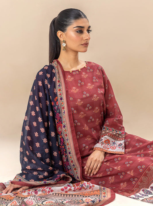 3 PIECE PRINTED LAWN SUIT-ROYALTY RED BT-MORBAGH SU_24   