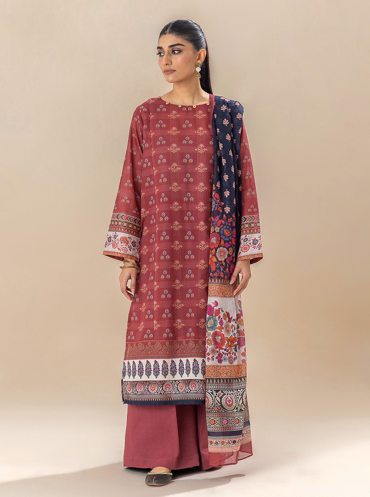 3 PIECE PRINTED LAWN SUIT-ROYALTY RED BT-MORBAGH SU_24   