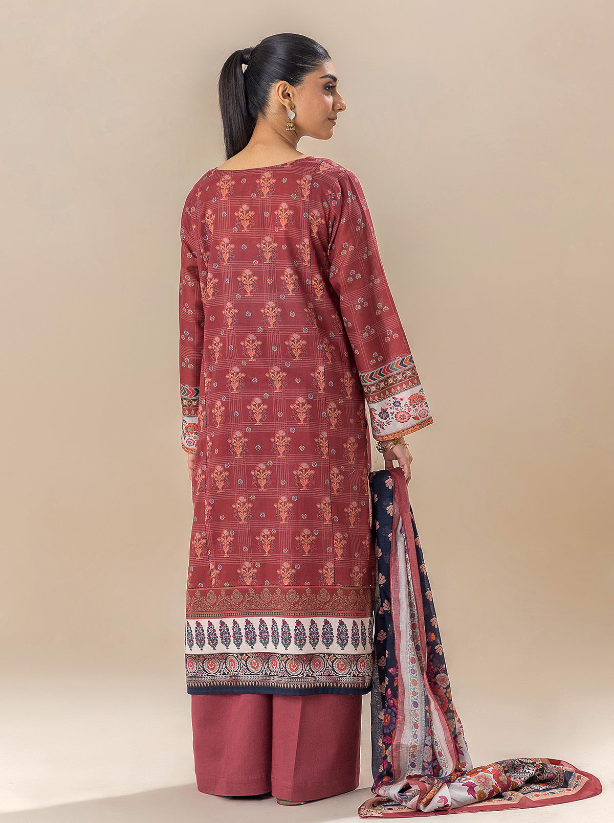 3 PIECE PRINTED LAWN SUIT-ROYALTY RED BT-MORBAGH SU_24   