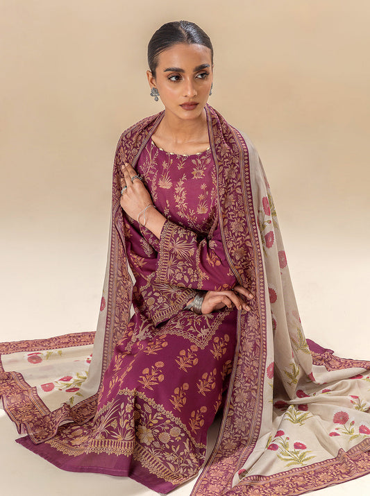 3 PIECE PRINTED LAWN SUIT-MAGENTA MOON MORBAGH SU_24   