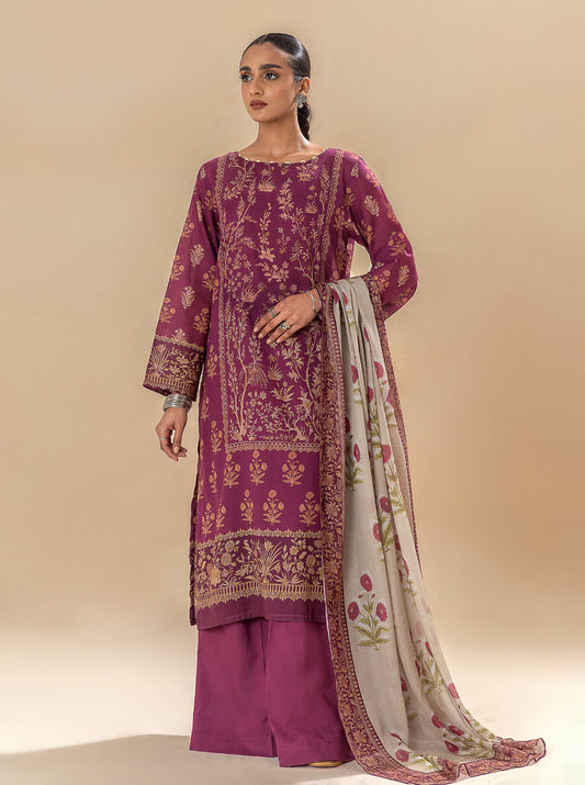 3 PIECE PRINTED LAWN SUIT-MAGENTA MOON MORBAGH SU_24   