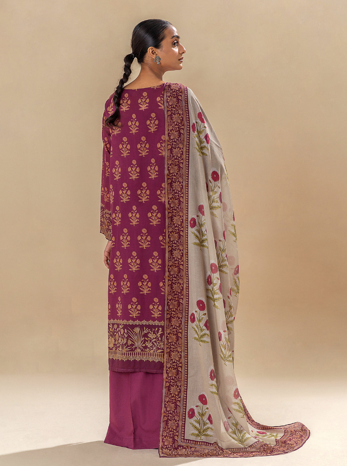 3 PIECE PRINTED LAWN SUIT-MAGENTA MOON MORBAGH SU_24   