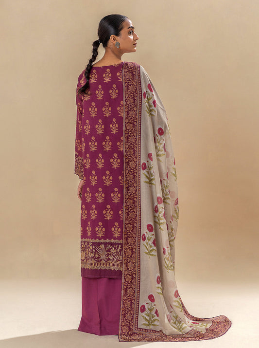 3 PIECE PRINTED LAWN SUIT-MAGENTA MOON MORBAGH SU_24   