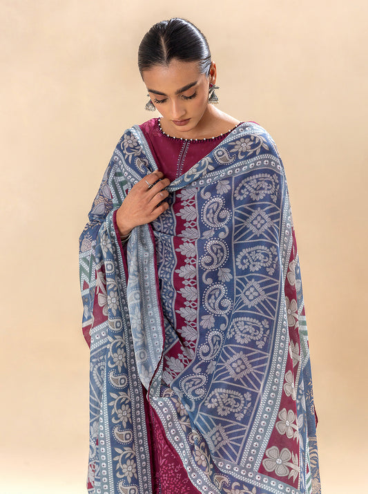 3 PIECE PRINTED LAWN SUIT-MULBERRY VOGUE (UNSTITCHED)