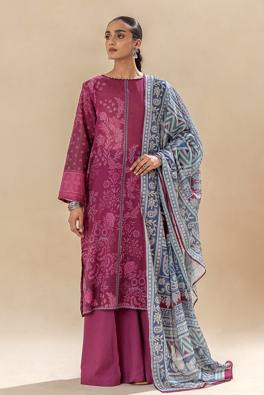 3 PIECE PRINTED LAWN SUIT-MULBERRY VOGUE (UNSTITCHED)