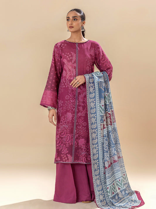 3 PIECE PRINTED LAWN SUIT-MULBERRY VOGUE (UNSTITCHED)