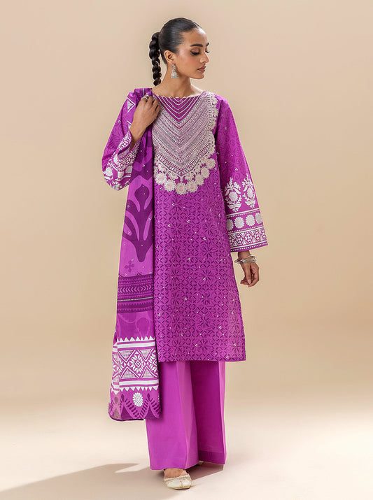 3 PIECE EMBROIDERED LAWN SUIT-CACTUS FLOWER BT-MORBAGH SU_24   