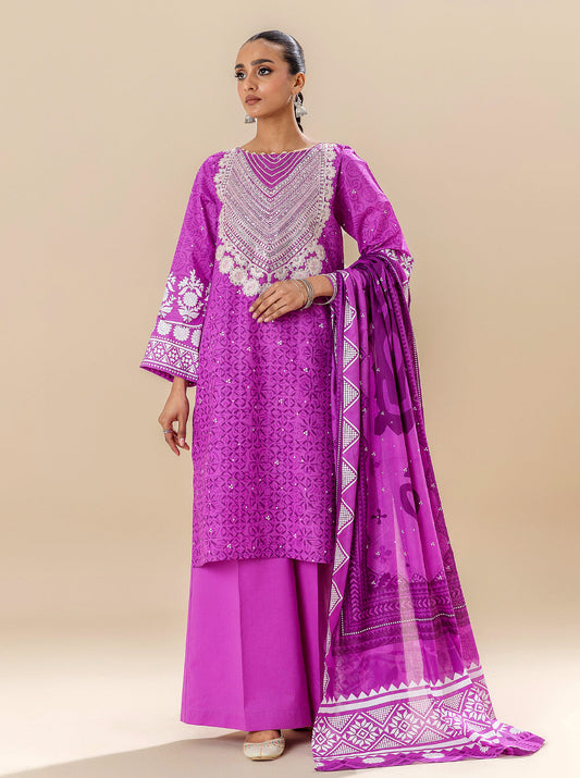 3 PIECE EMBROIDERED LAWN SUIT-CACTUS FLOWER BT-MORBAGH SU_24   