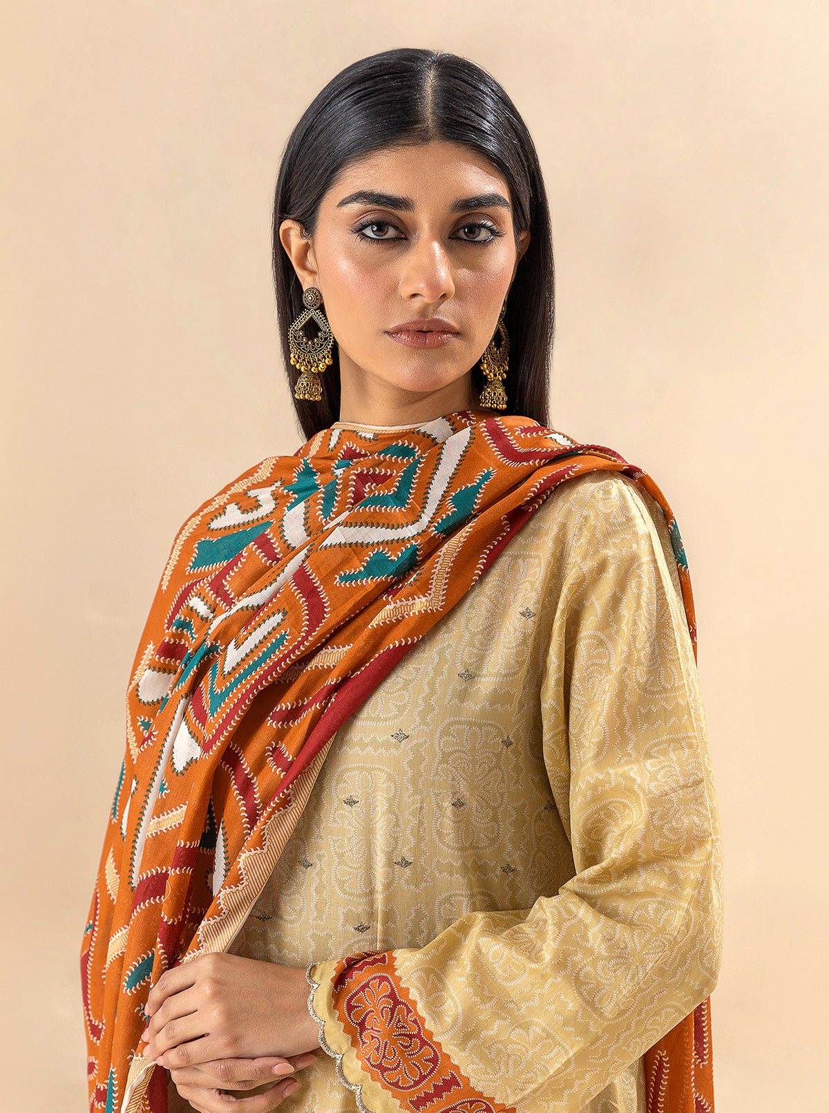 3 PIECE EMBROIDERED LAWN SUIT-OCHRE VOOM BT-MORBAGH SU_24   