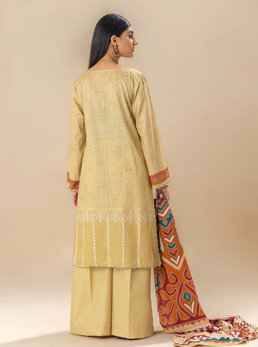 3 PIECE EMBROIDERED LAWN SUIT-OCHRE VOOM BT-MORBAGH SU_24   