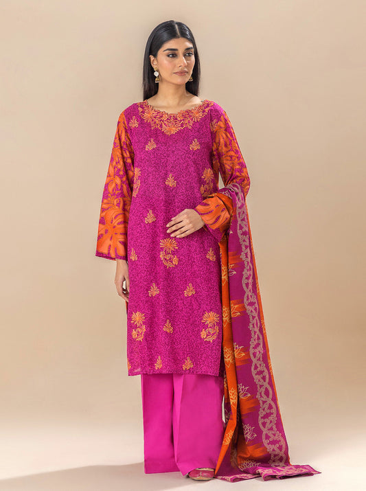 3 PIECE EMBROIDERED LAWN SUIT-VIVID FUSCHIA BT-MORBAGH SU_24   