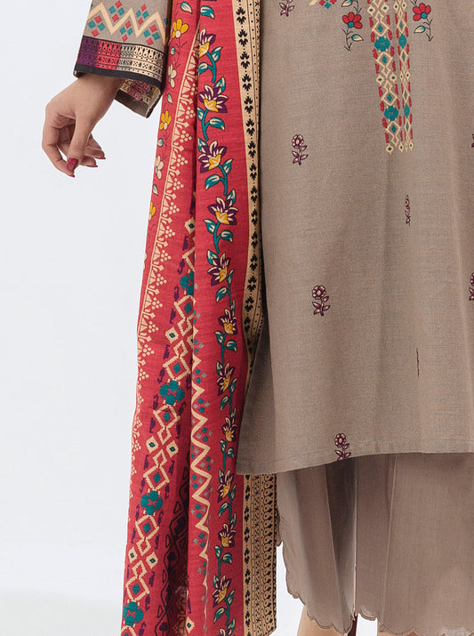 3 PIECE - PRINTED KHADDAR SUIT - TAUPE HUES MORBAGH WN_21   