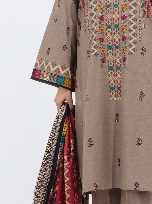 3 PIECE - PRINTED KHADDAR SUIT - TAUPE HUES MORBAGH WN_21   