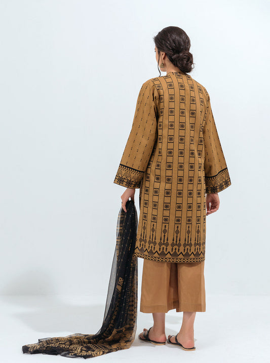 3 PIECE - PRINTED KHADDAR SUIT - ORIENTAL GOLD MORBAGH WN_21   