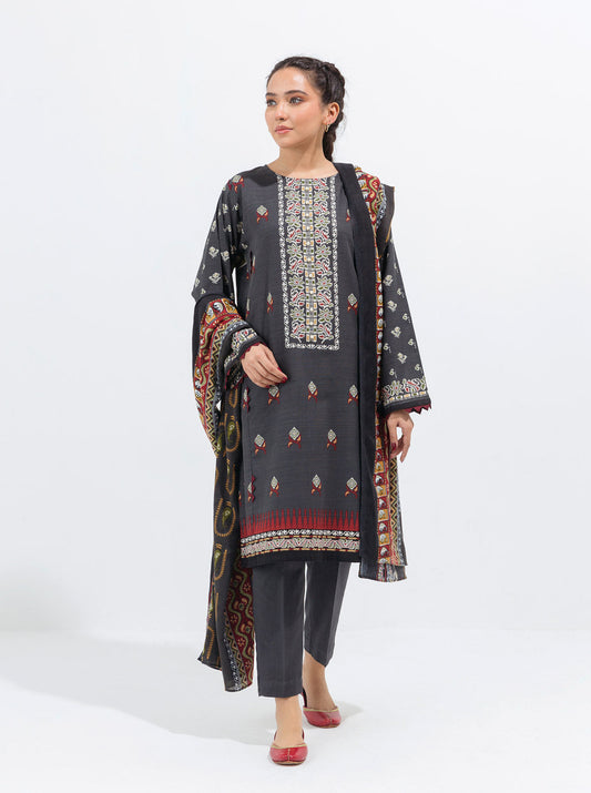 3 PIECE - PRINTED WITH SHAWL KHADDAR SUIT - GLORIOUS GREY MORBAGH WN_21   