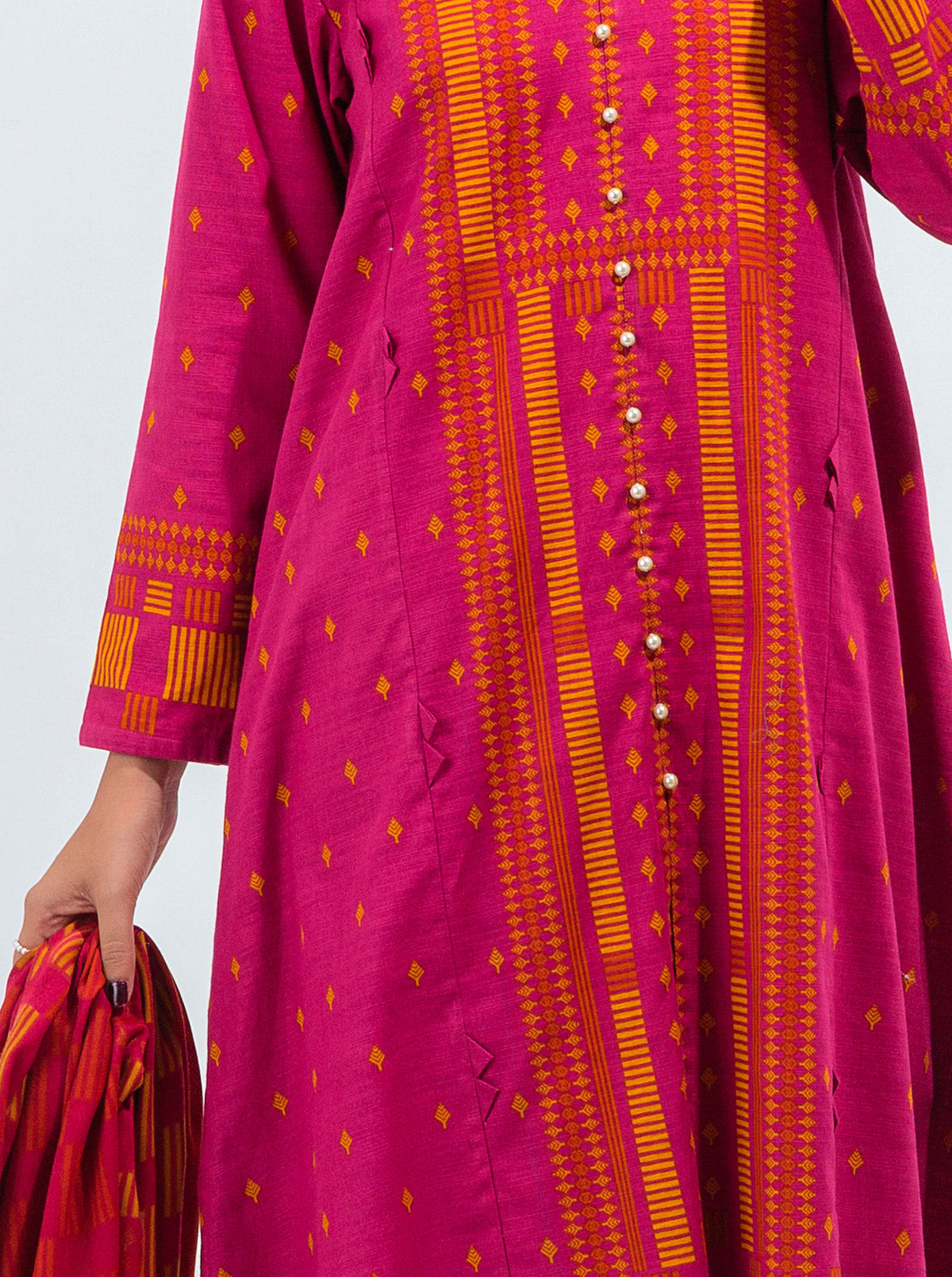 3 PIECE - PRINTED WITH SHAWL KHADDAR SUIT - PERFECT PINK MORBAGH WN_21   