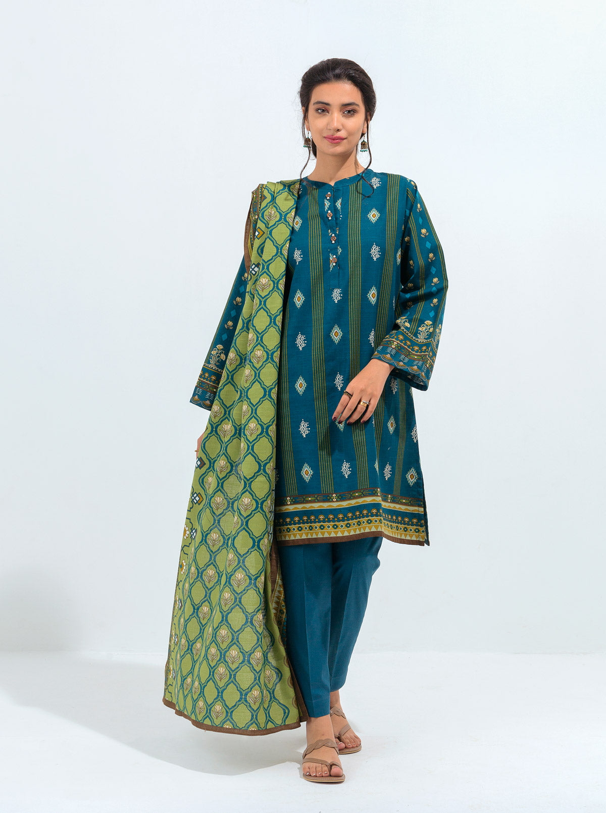 3 PIECE - PRINTED KHADDAR SUIT - INDIGO OPAL MORBAGH WN_21   