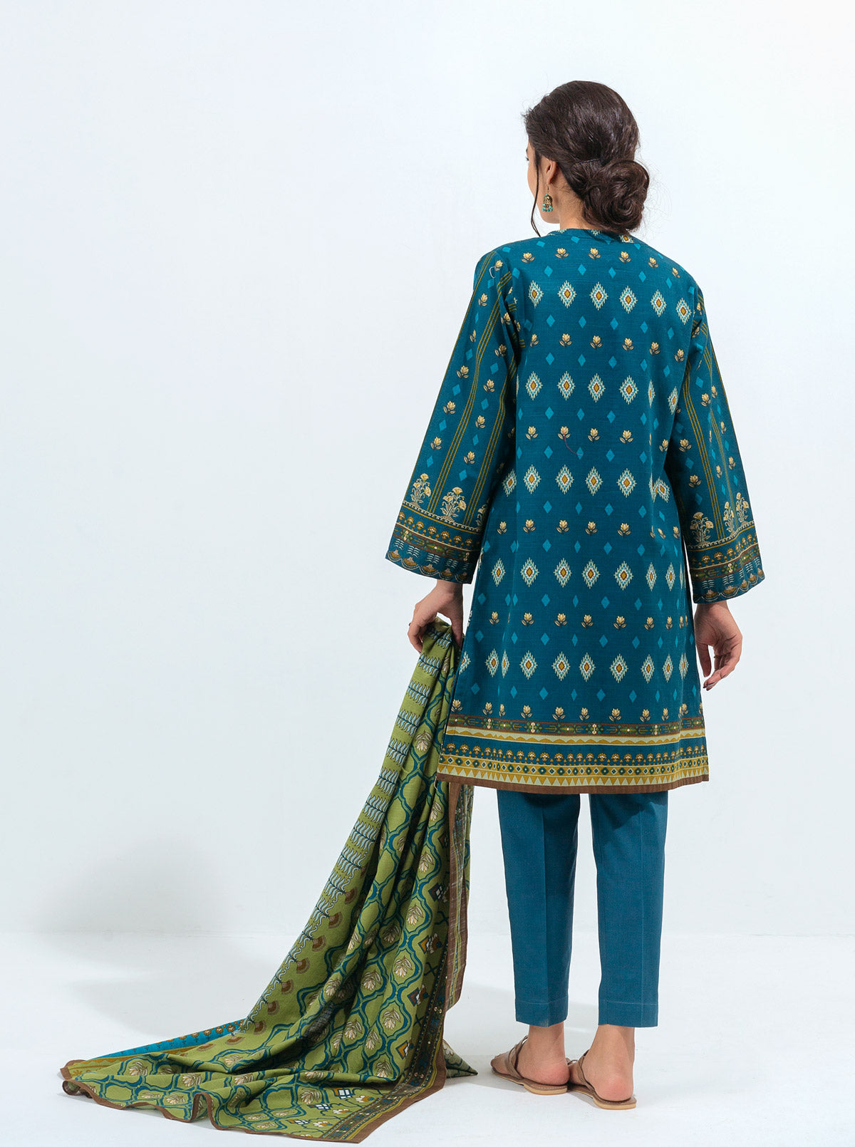 3 PIECE - PRINTED KHADDAR SUIT - INDIGO OPAL MORBAGH WN_21   