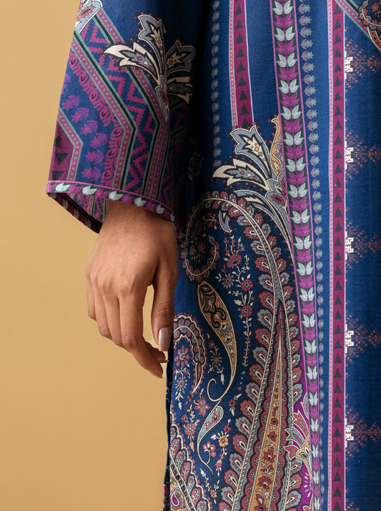1 PIECE - PRINTED KHADDAR SHIRT - SILVER SLATE MORBAGH WN_22   