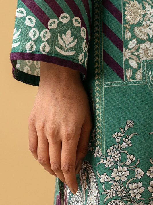 1 PIECE - PRINTED KHADDAR SHIRT - EMERALD PRISM MORBAGH WN_22   