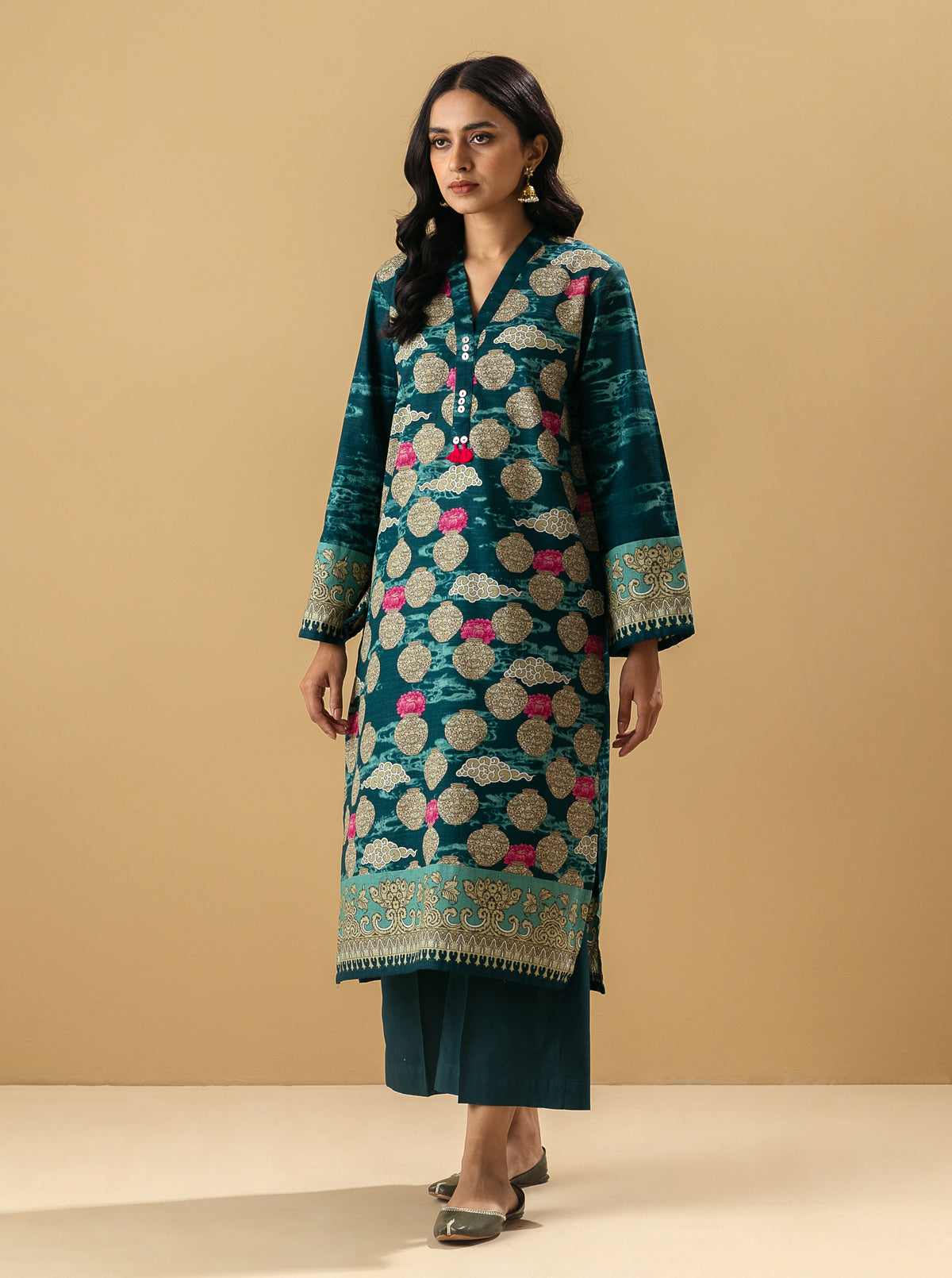 2 PIECE - PRINTED KHADDAR SUIT - EXOTIC EVERGREEN MORBAGH WN_22   