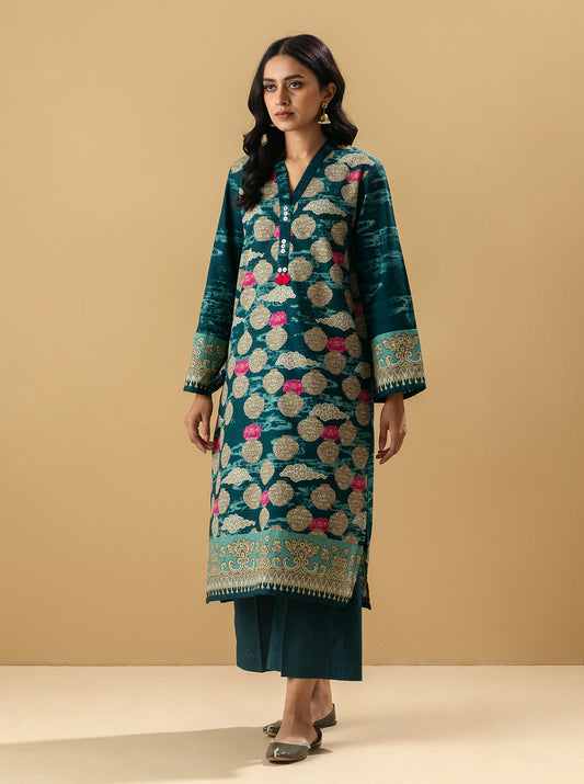 2 PIECE - PRINTED KHADDAR SUIT - EXOTIC EVERGREEN MORBAGH WN_22   