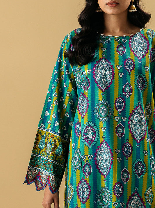 2 PIECE - PRINTED KHADDAR SUIT - PEACOCK CAINATION MORBAGH WN_22   