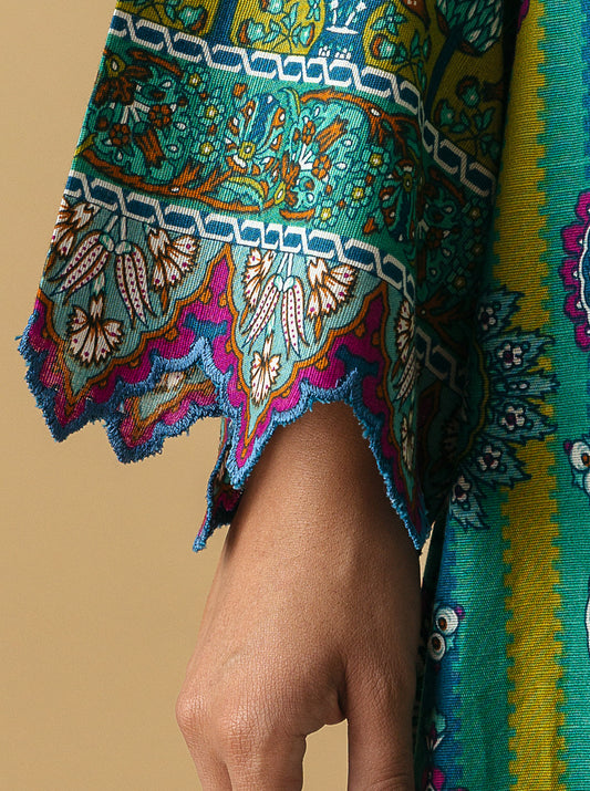 2 PIECE - PRINTED KHADDAR SUIT - PEACOCK CAINATION MORBAGH WN_22   
