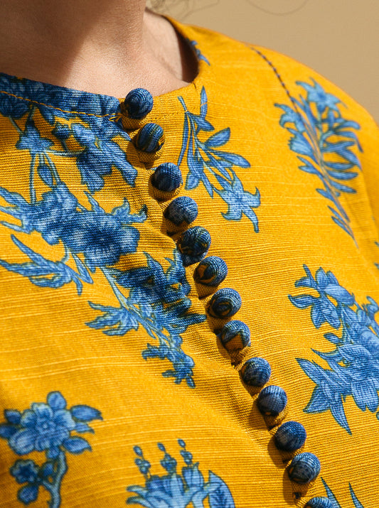 2 PIECE - PRINTED KHADDAR SUIT - MUSTARD ROBIN MORBAGH WN_22   