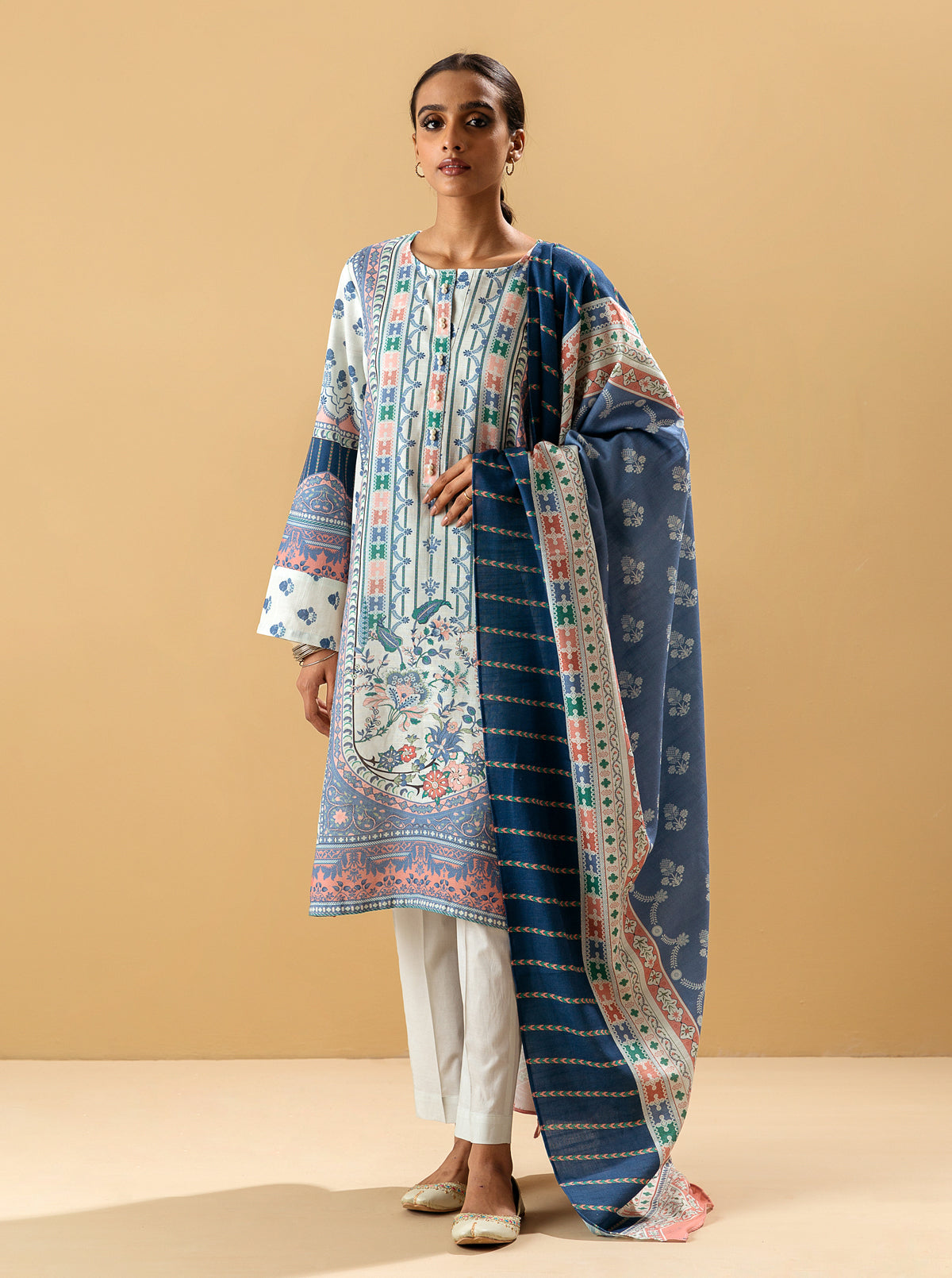 2 PIECE - PRINTED KHADDAR SUIT - EMPREM BLUE MORBAGH WN_22   