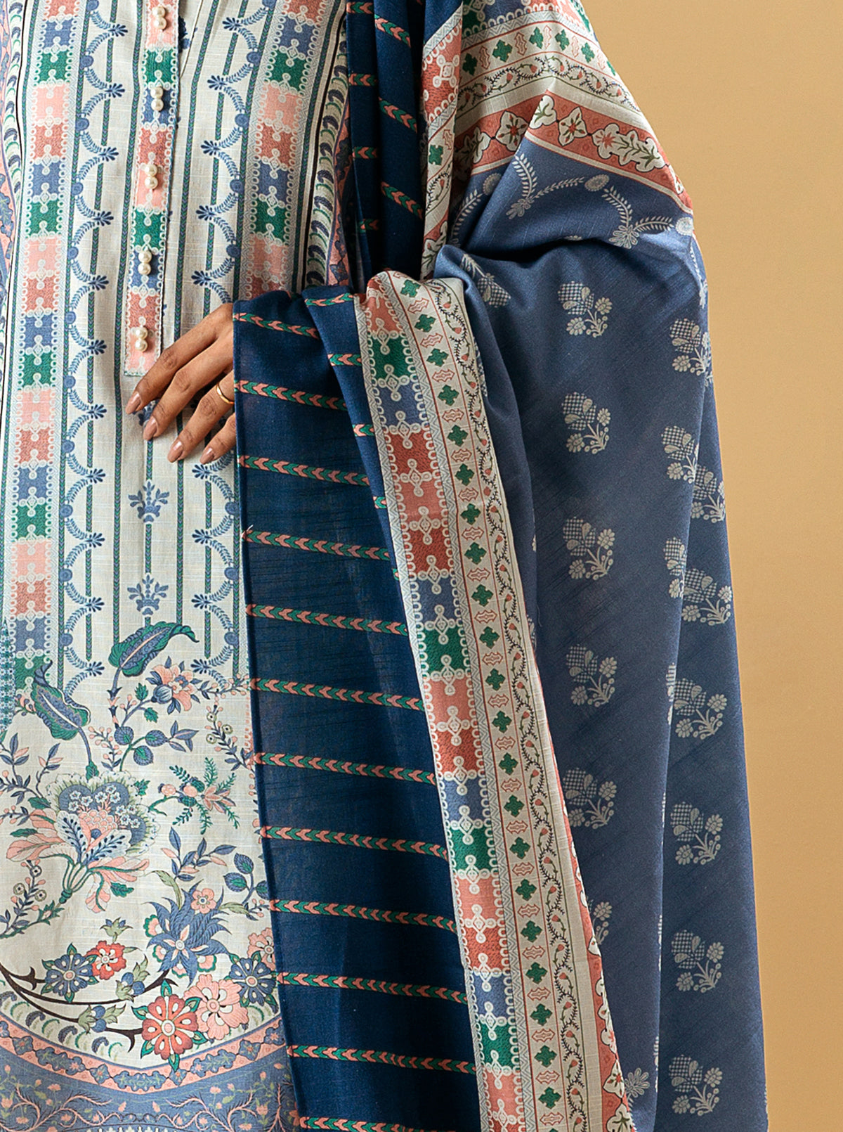 2 PIECE - PRINTED KHADDAR SUIT - EMPREM BLUE MORBAGH WN_22   