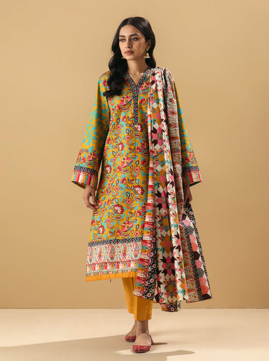 2 PIECE - PRINTED KHADDAR SUIT - YELLOW PEONIES MORBAGH WN_22   