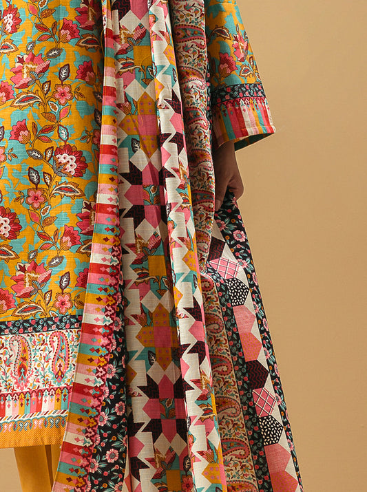 2 PIECE - PRINTED KHADDAR SUIT - YELLOW PEONIES MORBAGH WN_22   