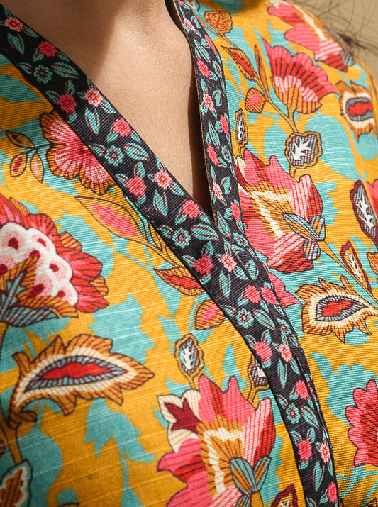 2 PIECE - PRINTED KHADDAR SUIT - YELLOW PEONIES MORBAGH WN_22   