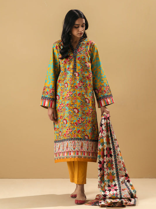 2 PIECE - PRINTED KHADDAR SUIT - YELLOW PEONIES MORBAGH WN_22   