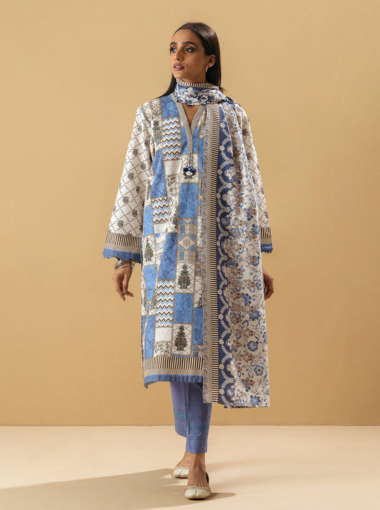 3 PIECE - PRINTED KHADDAR SUIT - PEARLED IVORY MORBAGH WN_22   