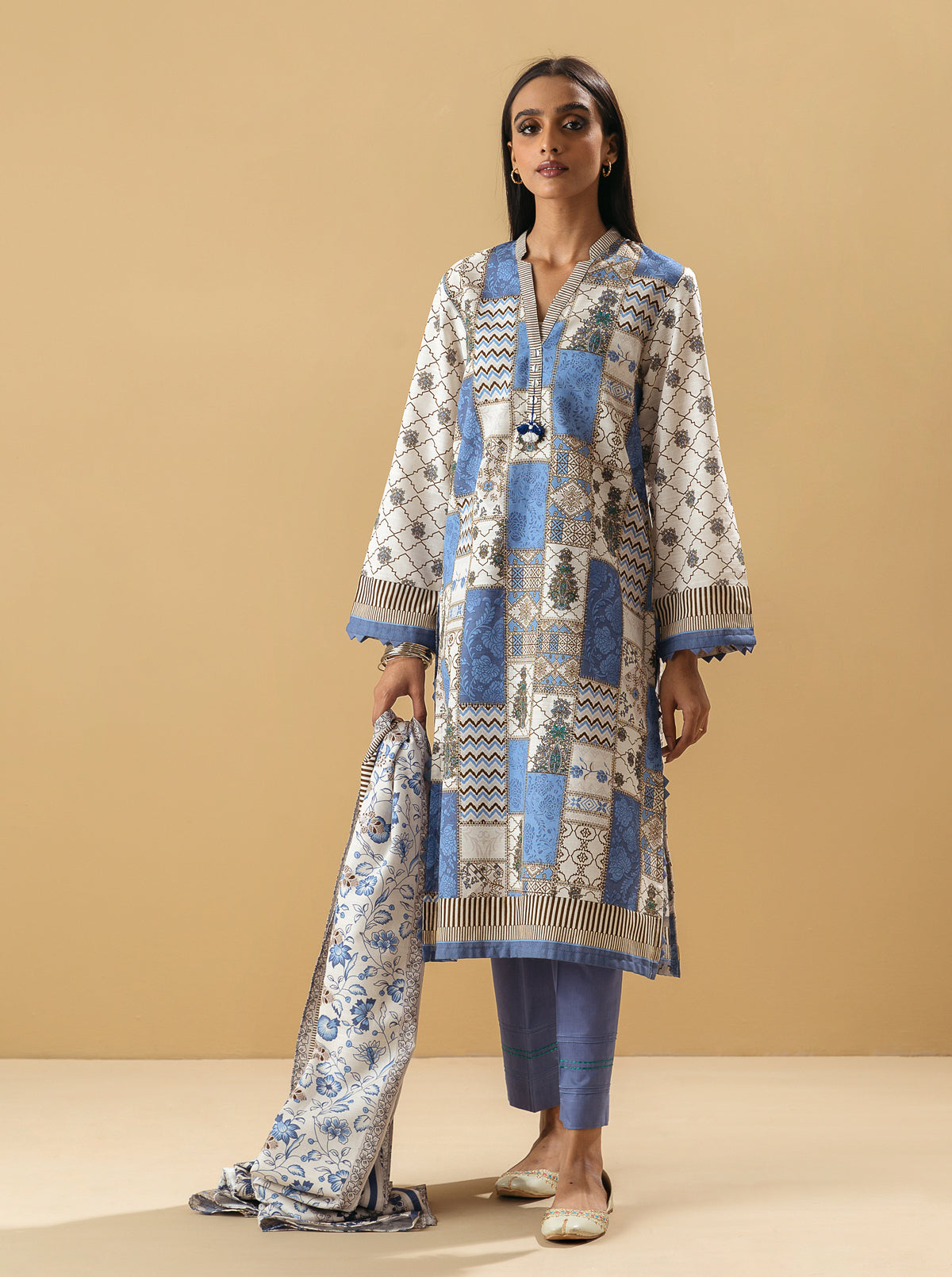 3 PIECE - PRINTED KHADDAR SUIT - PEARLED IVORY MORBAGH WN_22   