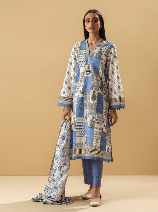 3 PIECE - PRINTED KHADDAR SUIT - PEARLED IVORY MORBAGH WN_22   