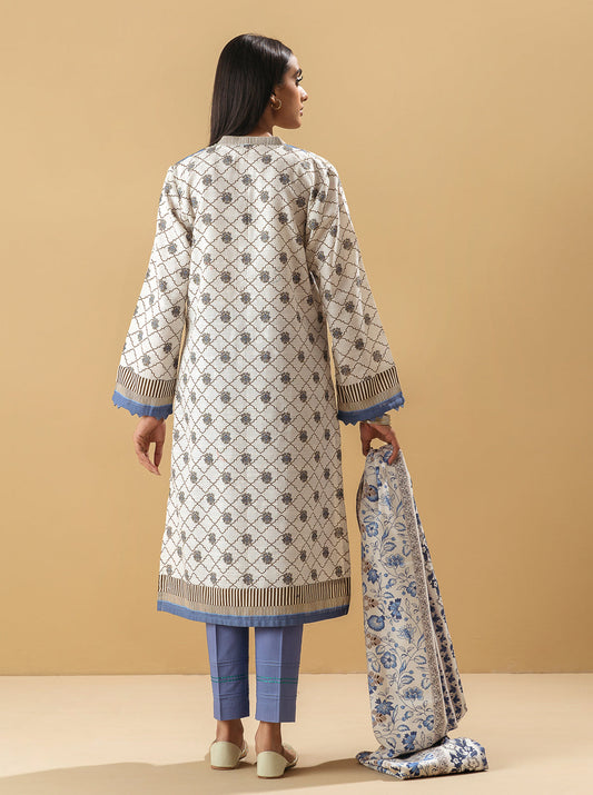 3 PIECE - PRINTED KHADDAR SUIT - PEARLED IVORY MORBAGH WN_22   