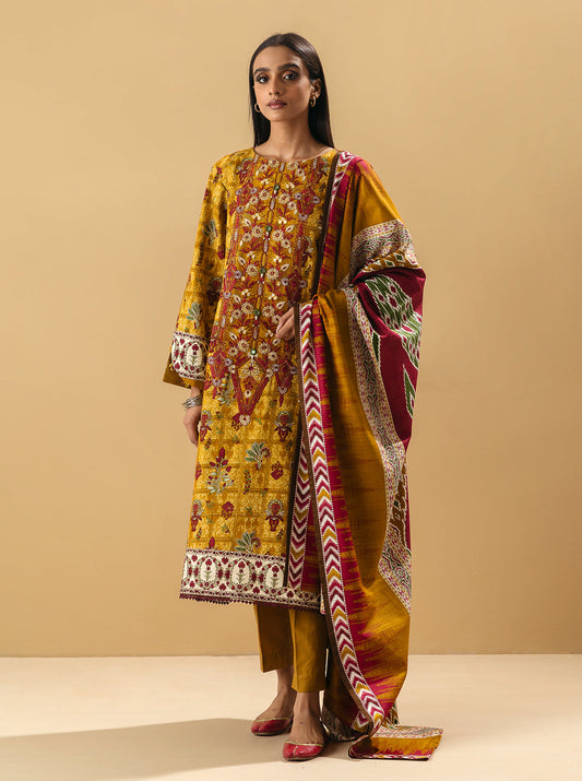 3 PIECE - EMBROIDERED KHADDAR SUIT - AMBER GARDENIA MORBAGH WN_22   