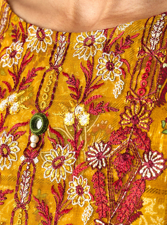 3 PIECE - EMBROIDERED KHADDAR SUIT - AMBER GARDENIA MORBAGH WN_22   