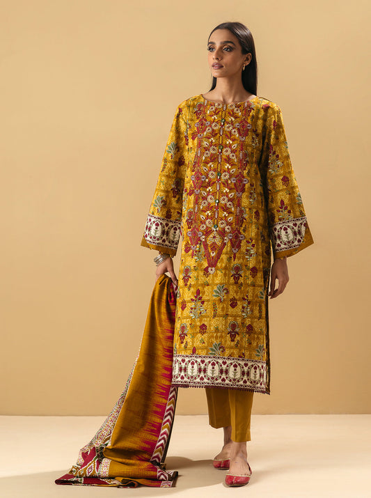 3 PIECE - EMBROIDERED KHADDAR SUIT - AMBER GARDENIA MORBAGH WN_22   