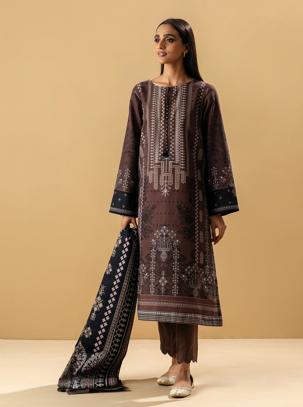 3 PIECE - PRINTED KHADDAR SUIT - WARM HUES MORBAGH WN_22   