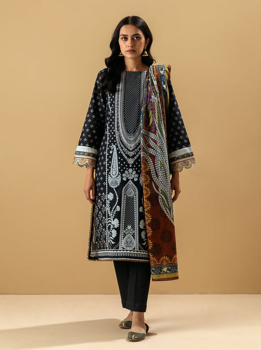 3 PIECE - PRINTED KHADDAR SUIT - DUSTY ROSE MORBAGH WN_22   