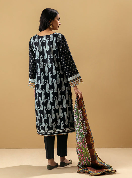 3 PIECE - PRINTED KHADDAR SUIT - DUSTY ROSE MORBAGH WN_22   