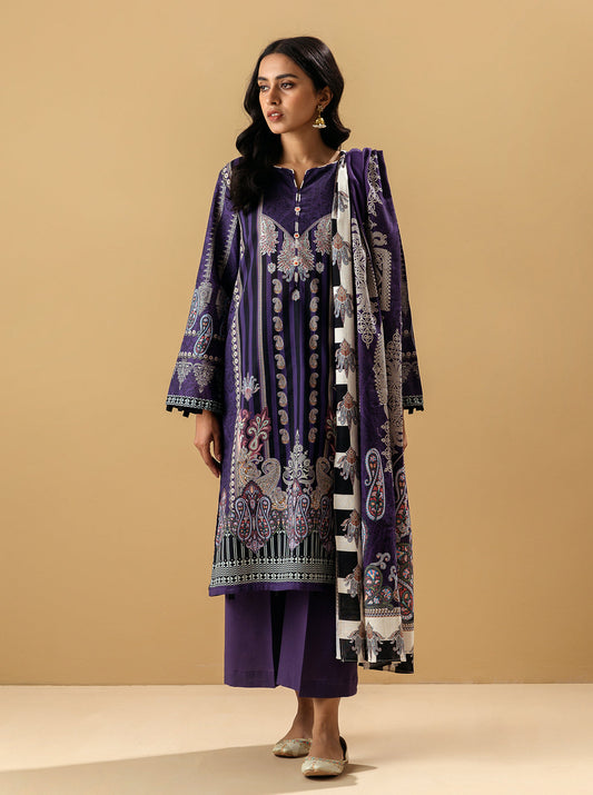 3 PIECE - PRINTED KHADDAR SUIT - VIVID PLUM MORBAGH WN_22   