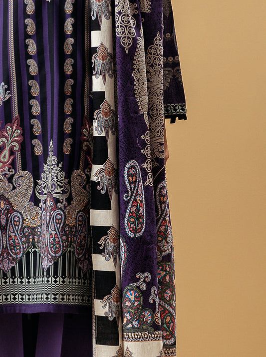 3 PIECE - PRINTED KHADDAR SUIT - VIVID PLUM MORBAGH WN_22   