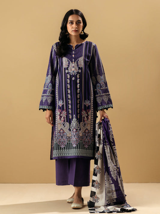 3 PIECE - PRINTED KHADDAR SUIT - VIVID PLUM MORBAGH WN_22   