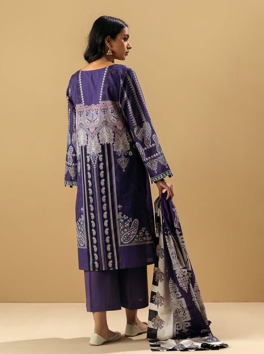 3 PIECE - PRINTED KHADDAR SUIT - VIVID PLUM MORBAGH WN_22   